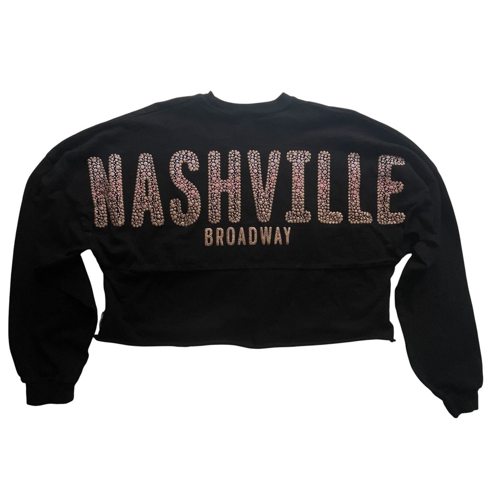 Spirit Jersey Nashville Sparkle Cropped Sweatshirt Womens Medium Black Broadway